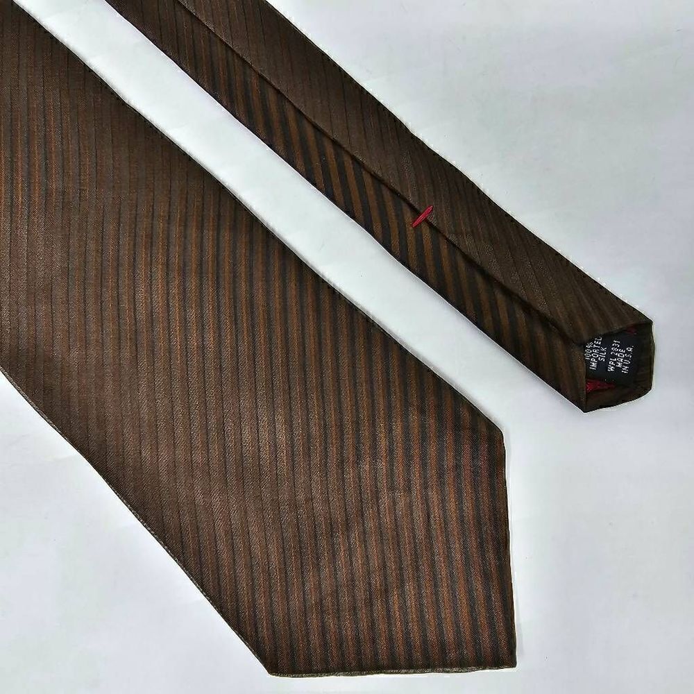 VINTAGE FUBU SILK TIE CREAM BLACK BROWN SHEER SMALL STRIPE TEXTURED 3.75"